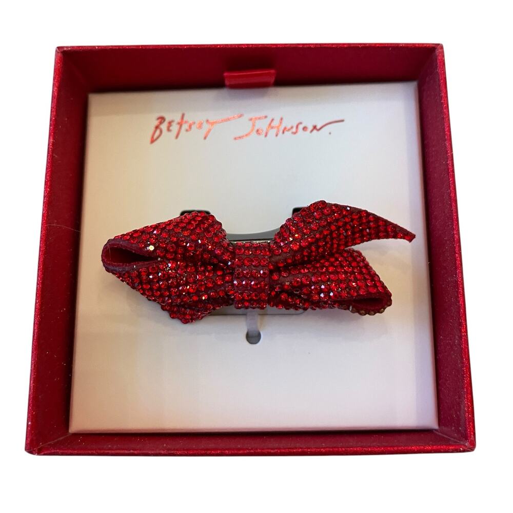 Betsey Johnson Red Rhinestone Bow Ring Size 7 Stretch Band Holiday Bling New - Picture 11 of 15